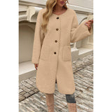 Solid Fuzzy Long Body Button Down Pockets Coat - MVTFASHION.COM