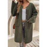 Solid Fuzzy Long Body Button Down Pockets Coat - MVTFASHION.COM