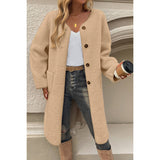 Solid Fuzzy Long Body Button Down Pockets Coat - MVTFASHION.COM