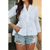 Solid Half Button Flounce Sleeve Peplum Blouse - MVTFASHION.COM