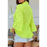 Solid Half Button Flounce Sleeve Peplum Blouse - MVTFASHION.COM