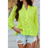 Solid Half Button Flounce Sleeve Peplum Blouse - MVTFASHION.COM