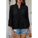 Solid Half Button Flounce Sleeve Peplum Blouse - MVTFASHION.COM