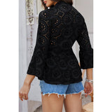Solid Half Button Flounce Sleeve Peplum Blouse - MVTFASHION.COM