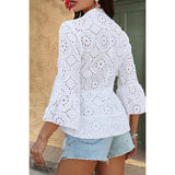 Solid Half Button Flounce Sleeve Peplum Blouse - MVTFASHION.COM