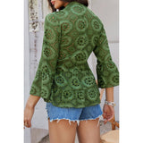Solid Half Button Flounce Sleeve Peplum Blouse - MVTFASHION.COM