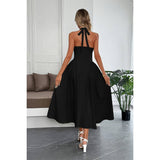 Solid Halter Hide Back Zipper Midi Sundress - MVTFASHION.COM
