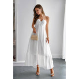 Solid Halter Muse Tiered Ruffle Long Dress - MVTFASHION.COM