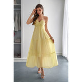 Solid Halter Muse Tiered Ruffle Long Dress - MVTFASHION.COM
