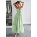 Solid Halter Muse Tiered Ruffle Long Dress - MVTFASHION.COM