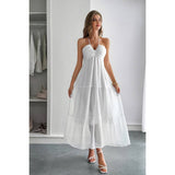 Solid Halter Muse Tiered Ruffle Long Dress - MVTFASHION.COM