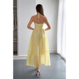 Solid Halter Muse Tiered Ruffle Long Dress - MVTFASHION.COM