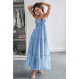 Solid Halter Muse Tiered Ruffle Long Dress - MVTFASHION.COM