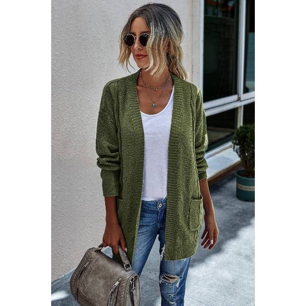 Solid Knit Open Front Cardigan - MVTFASHION.COM