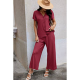 Solid Knit Pockets Button Up Two Pieces V Neck Set - MVTFASHION.COM