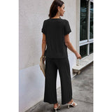 Solid Knit Pockets Button Up Two Pieces V Neck Set - MVTFASHION.COM