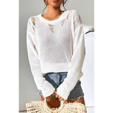 Solid Knit Pointelle Knit Drop Shoulder Sweater - MVTFASHION.COM