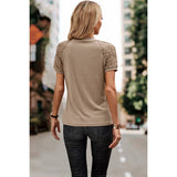 Solid Lace Sleeve Color Block Ruched Fit Top - MVTFASHION.COM