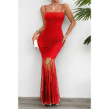 Solid Lace Sling Open Back Bodycon Maxi Dress - MVTFASHION.COM