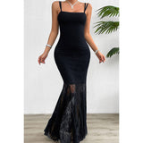 Solid Lace Sling Open Back Bodycon Maxi Dress - MVTFASHION.COM