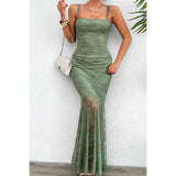 Solid Lace Sling Open Back Bodycon Maxi Dress - MVTFASHION.COM