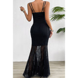 Solid Lace Sling Open Back Bodycon Maxi Dress - MVTFASHION.COM