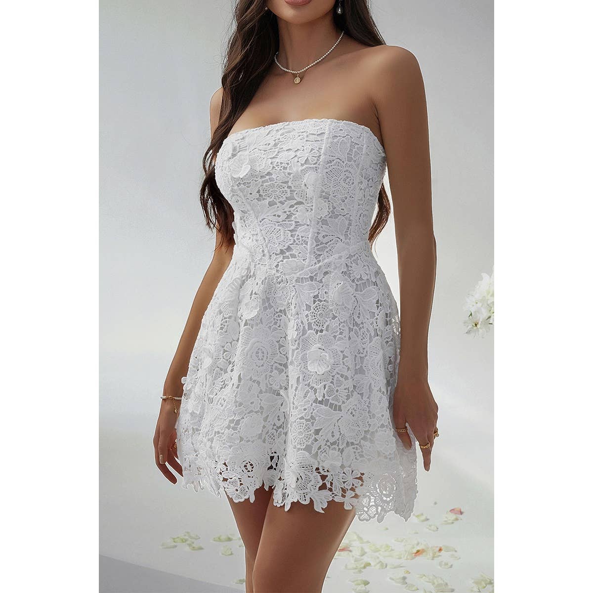 Solid Lace Up Lace Mini Fit Tube Dress - MVTFASHION.COM