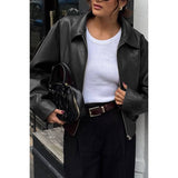 Solid Long Sleeve Short Lapel Zipper Jacket - MVTFASHION.COM
