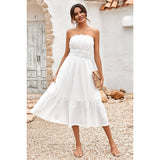 Solid Off Shoulder Elasit Waist Ruffle Dress - MVTFASHION.COM