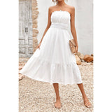 Solid Off Shoulder Elasit Waist Ruffle Dress - MVTFASHION.COM