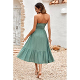 Solid Off Shoulder Elasit Waist Ruffle Dress - MVTFASHION.COM