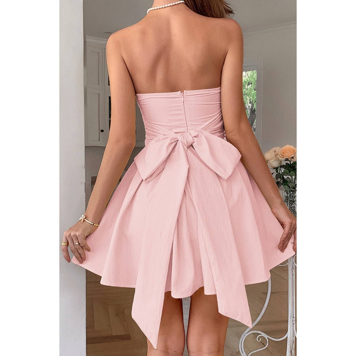 Solid Off Shoulder Tube Elastic Waist Dress - MVTFASHION.COM