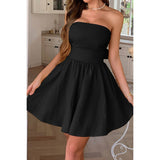 Solid Off Shoulder Tube Elastic Waist Dress - MVTFASHION.COM