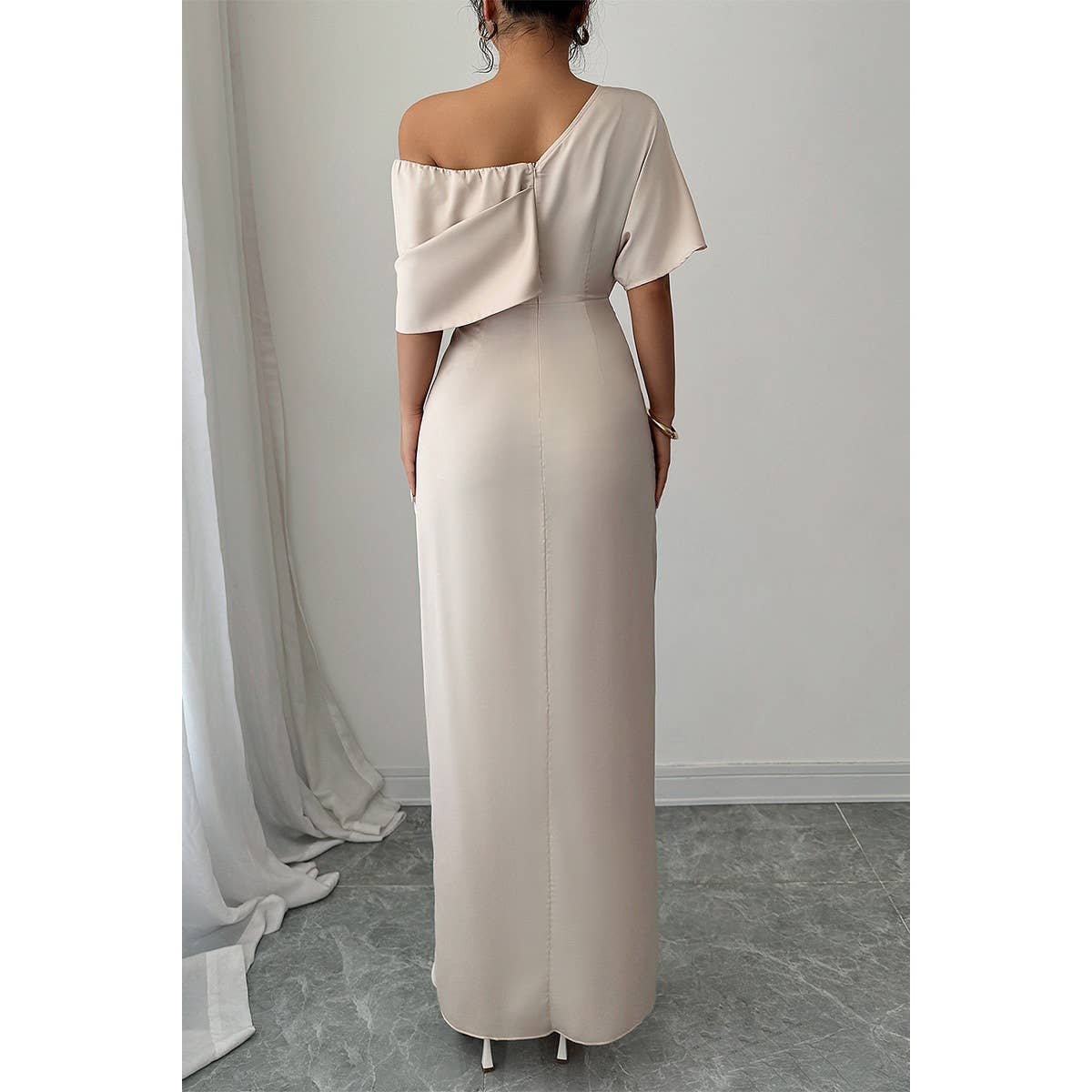 Solid One Shoulder Cross Ruched Dress - MVTFASHION.COM