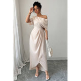 Solid One Shoulder Cross Ruched Dress - MVTFASHION.COM