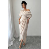 Solid One Shoulder Cross Ruched Dress - MVTFASHION.COM