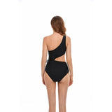 Solid One Shoulder Cut Out Waist Knot Swimsuit - MVTFASHION.COM