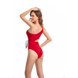 Solid One Shoulder Cut Out Waist Knot Swimsuit - MVTFASHION.COM