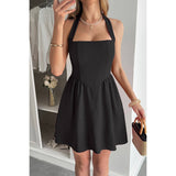 Solid Open Back Hide Zipper Halter Short Dress - MVTFASHION.COM