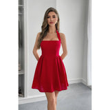 Solid Open Back Hide Zipper Halter Short Dress - MVTFASHION.COM