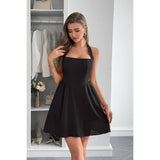 Solid Open Back Hide Zipper Halter Short Dress - MVTFASHION.COM