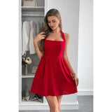 Solid Open Back Hide Zipper Halter Short Dress - MVTFASHION.COM