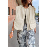 Solid Oversize Zip Up Cargo Vest Ruched Hem Jacket - MVTFASHION.COM