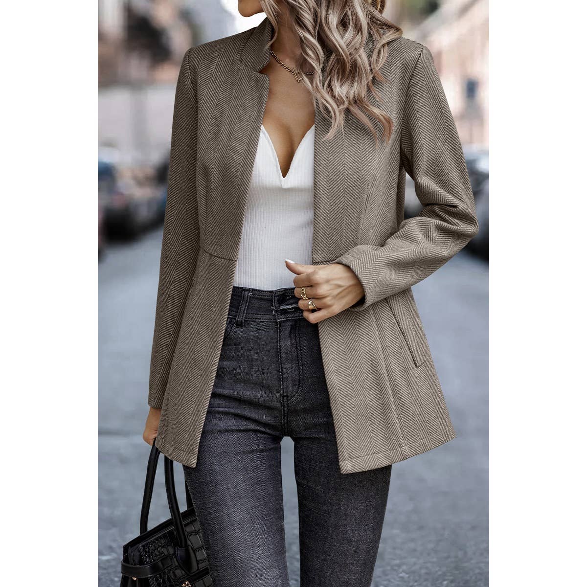Solid Pocket Long Sleeve Elegant Wool Coat - MVTFASHION.COM