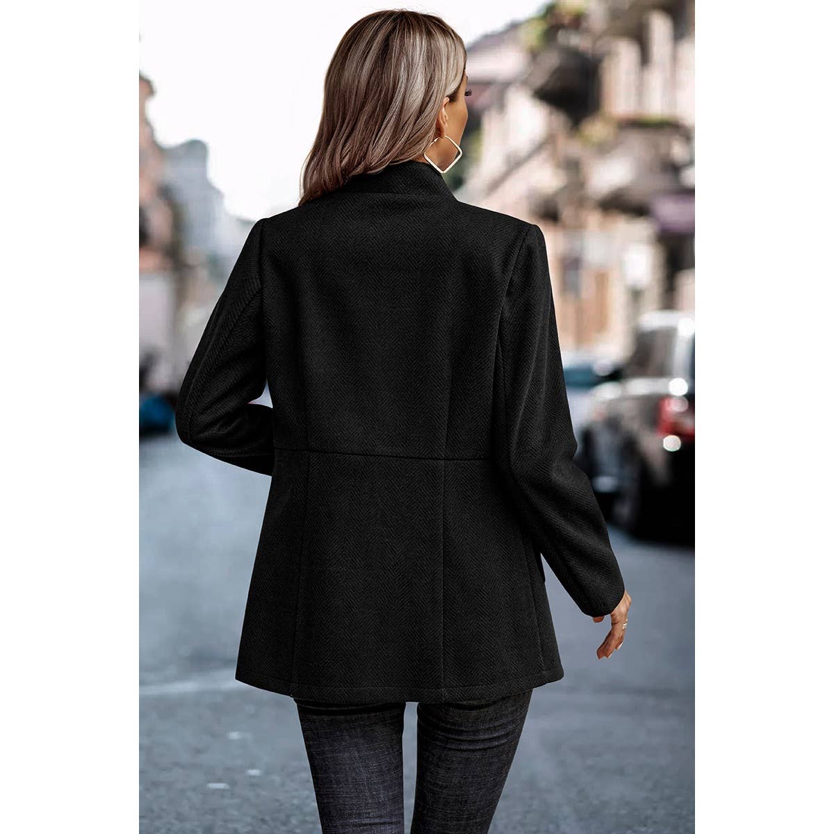Solid Pocket Long Sleeve Elegant Wool Coat - MVTFASHION.COM
