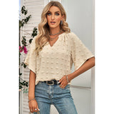 Solid Polk Dot V Neck Loose Fit Top - MVTFASHION.COM