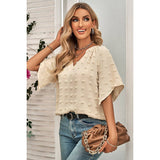 Solid Polk Dot V Neck Loose Fit Top - MVTFASHION.COM