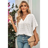 Solid Polk Dot V Neck Loose Fit Top - MVTFASHION.COM