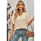 Solid Polk Dot V Neck Loose Fit Top - MVTFASHION.COM