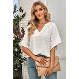 Solid Polk Dot V Neck Loose Fit Top - MVTFASHION.COM